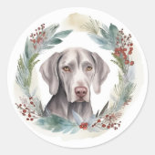 Weimaraner Weihnachtskraut Festliche Jungfrau Runder Aufkleber (Vorderseite)