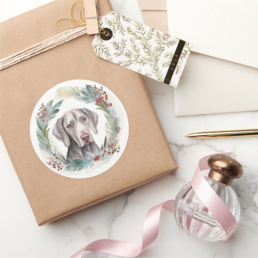 Weimaraner Weihnachtskraut Festliche Jungfrau Runder Aufkleber (Schenken)