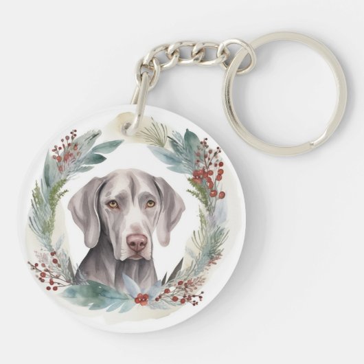 Weimaraner Weihnachtskraut Festliche Jungfrau Schlüsselanhänger (Rückseite)