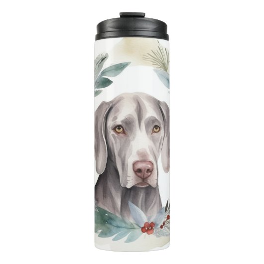 Weimaraner Weihnachtskraut Festliche Jungfrau Thermosbecher (Vorderseite)