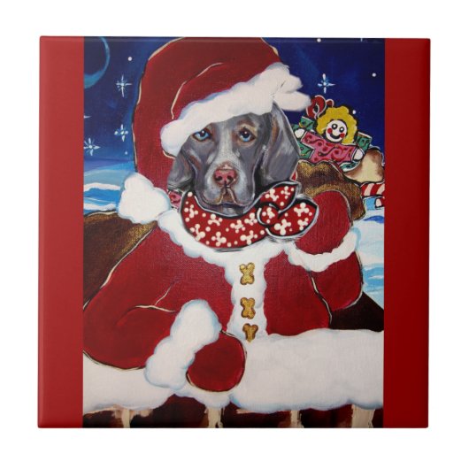 Weimaraner Weihnachtsmann Fliese (Vorderseite)