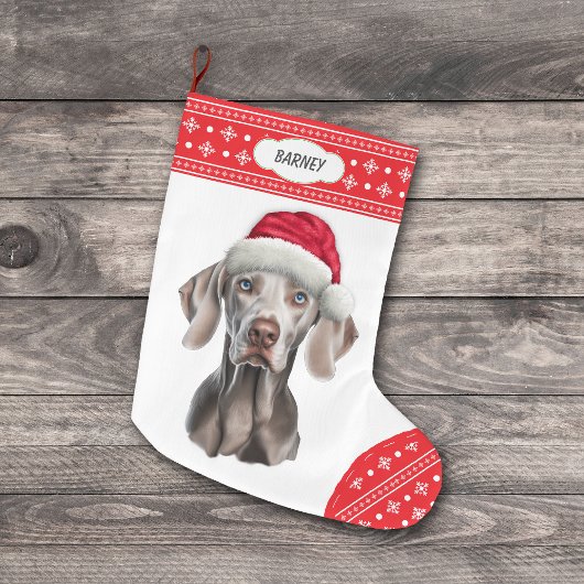 Weimaraner Weihnachtsmannmütze Snowflake Border Großer Weihnachtsstrumpf