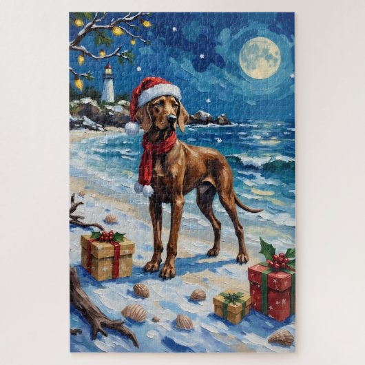Weimaraner Weihnachtsstrand Urlaub Puzzle (Vertikal)