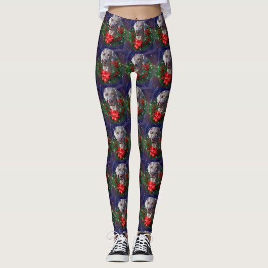 Weimaraner Weihnachtswreath Leggings (Vorderseite)