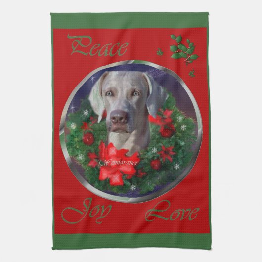 Weimaraner Weihnachtszeit Geschirrtuch (Vertikal)