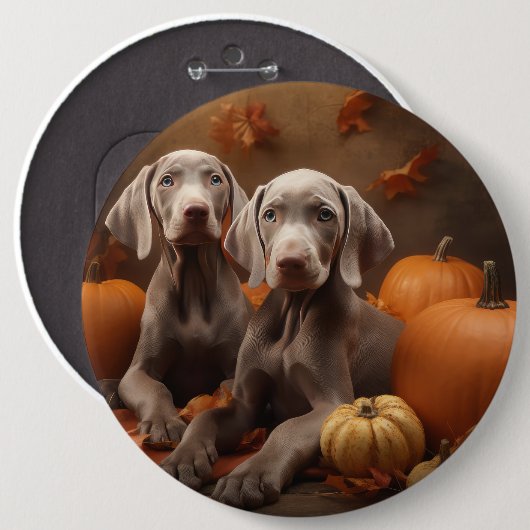 Weimaraner Welpe Autumn Delight Pumpkin Button (Vorne & Hinten)