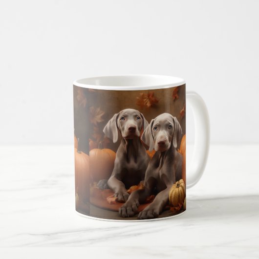 Weimaraner Welpe Autumn Delight Pumpkin Kaffeetasse (VorderseiteRechts)