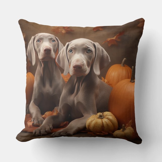 Weimaraner Welpe Autumn Delight Pumpkin Kissen (Vorderseite)