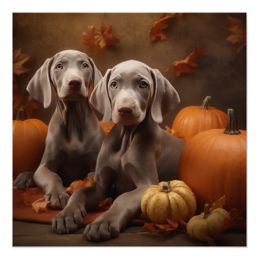 Weimaraner Welpe Autumn Delight Pumpkin Poster (Vorderseite)