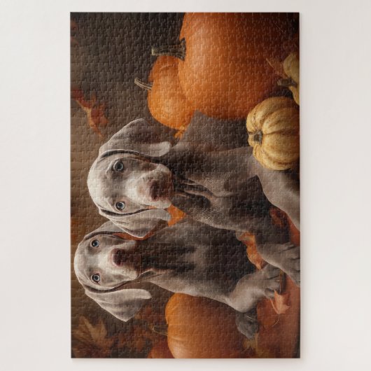 Weimaraner Welpe Autumn Delight Pumpkin Puzzle (Vertikal)