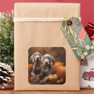 Weimaraner Welpe Autumn Delight Pumpkin Quadratischer Aufkleber