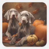Weimaraner Welpe Autumn Delight Pumpkin Quadratischer Aufkleber (Vorderseite)