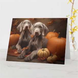 Weimaraner-Welpe Herbstfreude Kürbis Karte