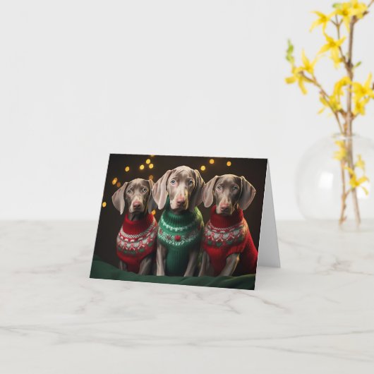 Weimaraner Welpen Weihnachtskarte Karte (Gelbe Blume)