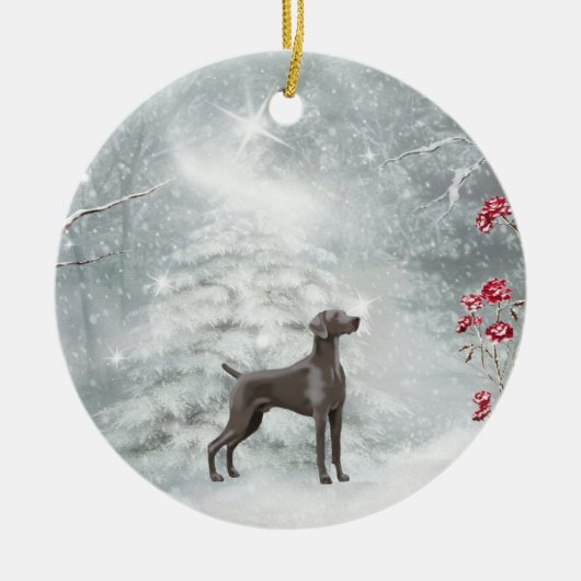 Weimaraner Winter-Verzierung Keramik Ornament (Vorne)
