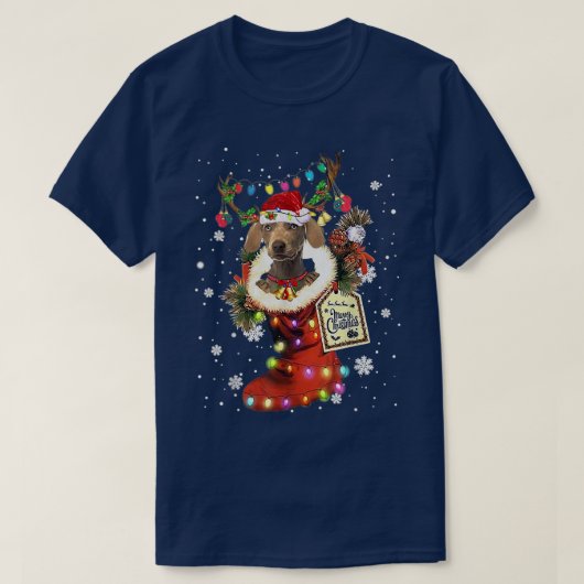 Weimaraner Xmas Boot Weihnachtssock Winterschnee T-Shirt (Design vorne)