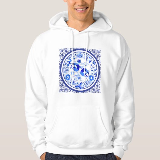Weimaraners, Rabbits and Birds Otomi Blue & White Hoodie (Vorderseite)