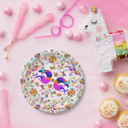 Weimaraners & Rabbits Otomi styled pattern Pappteller (Party)