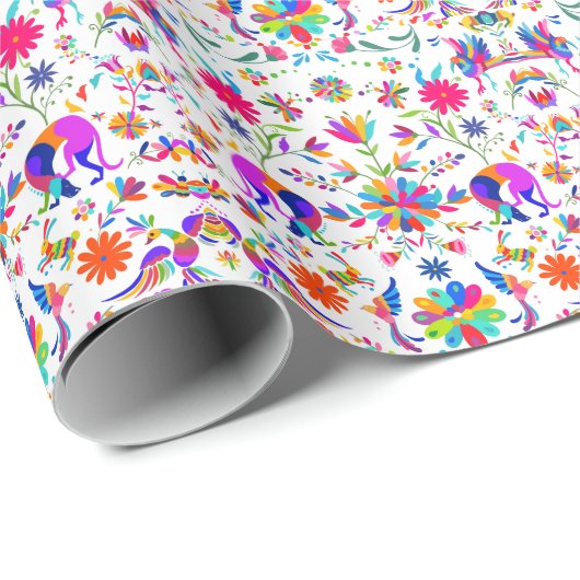 Weims, Kaninchen und Vögel Otomi-Muster Geschenkpapier (Rolleneckpunkt)