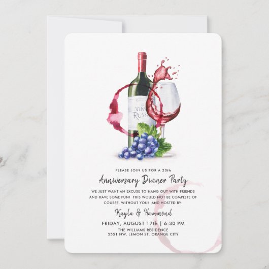 Wein & Abendessen Mitgefühl Jubiläum Rote Streifen Einladung (Vorderseite)