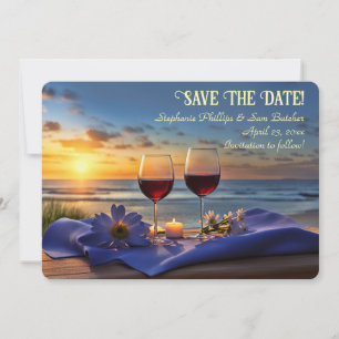 Wein am Strand beim Sonnenuntergang Datum merken Einladung