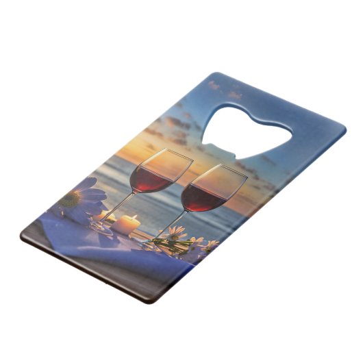 Wein am Strand Geldbeutel Flaschenöffner (Vorderseite Schrägansicht)