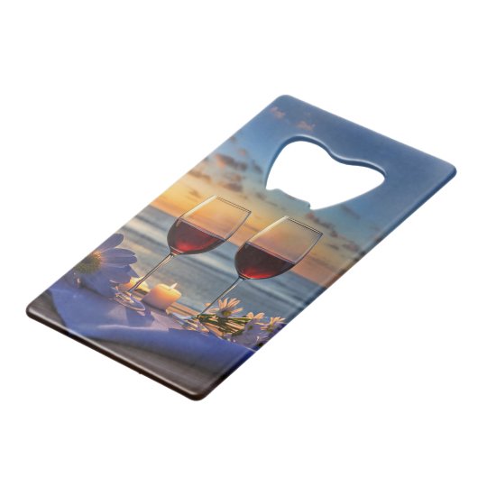 Wein am Strand Geldbeutel Flaschenöffner (Rückseite Schrägansicht)