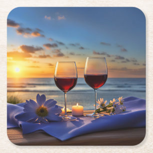 Wein am Strand Meerblick  Rechteckiger Pappuntersetzer