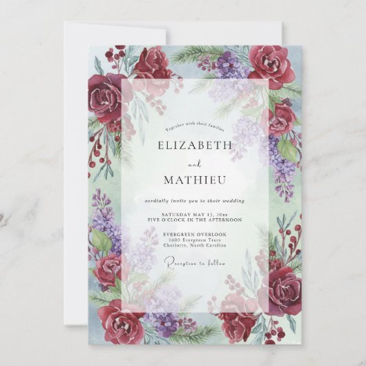 Wein-Amethyst-gemalte Hochzeit Einladung (Vorderseite)