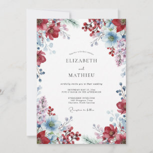 Wein Azure Wildblumen-Hochzeit Einladung