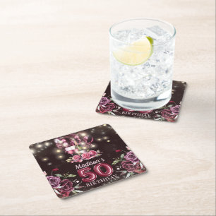 Wein & Balloons 50. Geburtstag Personalisiert Rechteckiger Pappuntersetzer