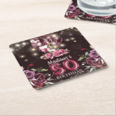 Wein & Balloons 50. Geburtstag Personalisiert Rechteckiger Pappuntersetzer (angewinkelt)