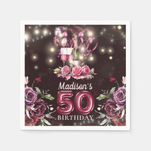 Wein & Balloons 50. Geburtstag Personalisiert Serviette