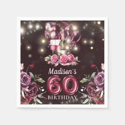 Wein & Balloons 60. Geburtstag Personalisiert Serviette (Vorderseite)
