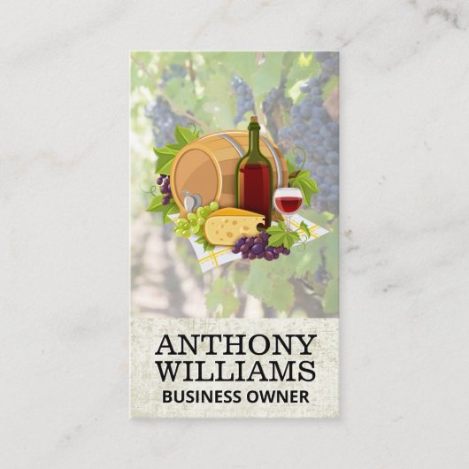 Wein Barrel Käse Trauben Visitenkarte (Vorderseite)