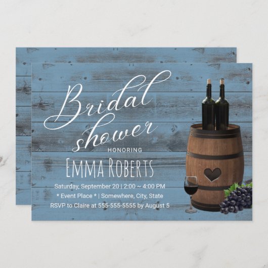 Wein Barrel Rustic Dusty Blue Barn Brautparty Einladung (Vorne/Hinten)