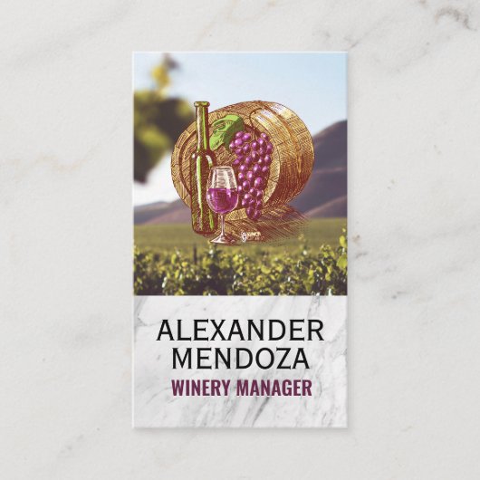 Wein Barrel Trauben Glass Flasche | Weinberg Visitenkarte (Vorderseite)