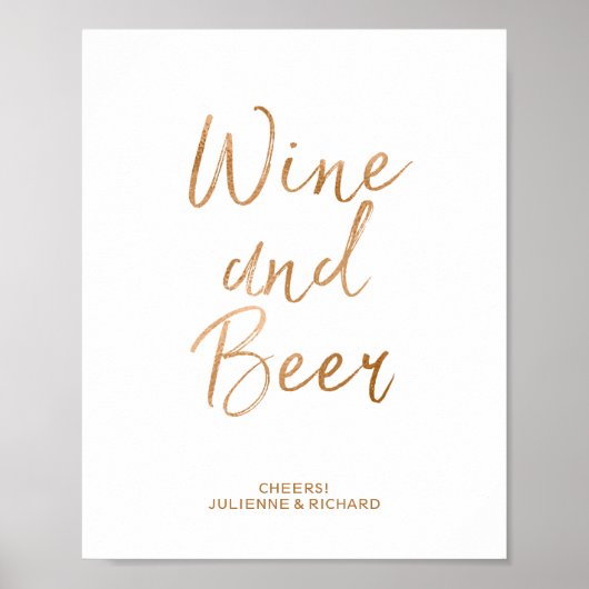 Wein & Bier 8x10 Stilvolle Rose Gold Wedding Sign Poster (Vorne)