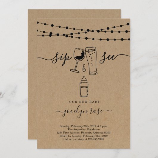 Wein & Bier Sip & See Einladung (Vorne/Hinten)