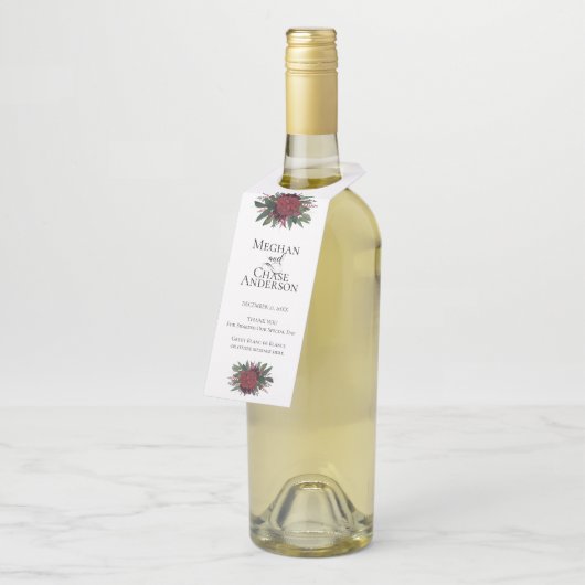 Wein Bier Wasser | Elegant Rich Burgundy Marsala Flaschenanhänger (Angewinkelt)