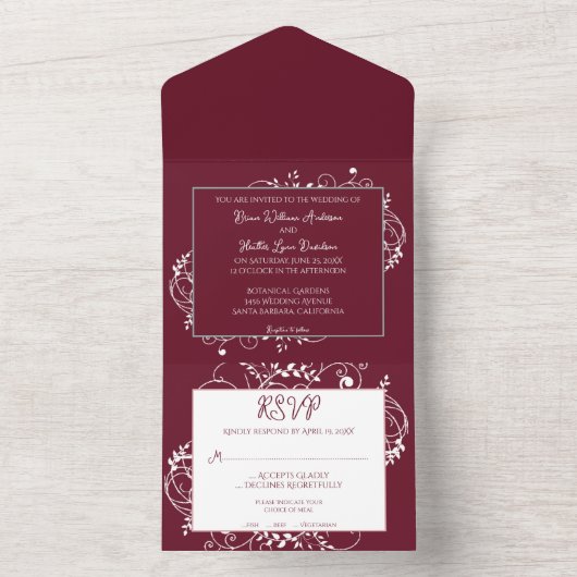 Wein Blühe Hochzeit in einer Einladung (Innen Boden)