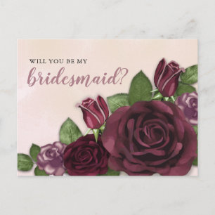 Wein Blüte Mauve Floral Bridesmaid Anfrage Einladungspostkarte