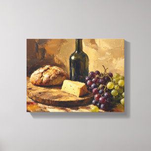 Wein Brot Käse Trauben Abstrakte Kunstmalerei Leinwanddruck