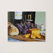 Wein-Brot-Käse-und Trauben-Stillleben Puzzle (Horizontal)