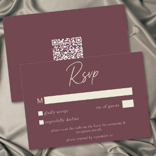 Wein Burgund Minimalist Hochzeit im Herbst QR Code RSVP Karte