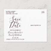 Wein Burgund Rose Gold Agate Marmor Save the Date Ankündigungspostkarte (Rückseite)