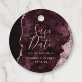Wein Burgund Rose Gold Agate Marmor Save the Date Geschenkanhänger (Vorderseite)