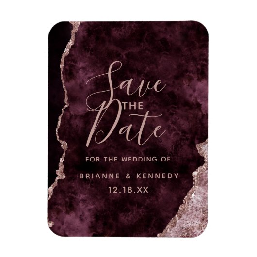 Wein Burgund Rose Gold Agate Marmor Save the Date Magnet (Vertikal)