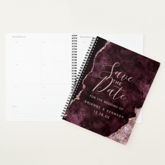 Wein Burgund Rose Gold Agate Marmor Save the Date Planer (Anzeige)