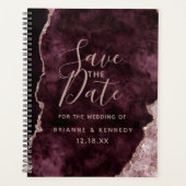 Wein Burgund Rose Gold Agate Marmor Save the Date Planer (Vorderseite)